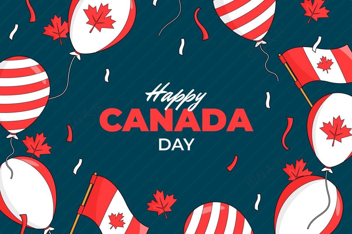 问候语手绘加拿大日气球背景爱国主义快乐加拿大日手绘背景