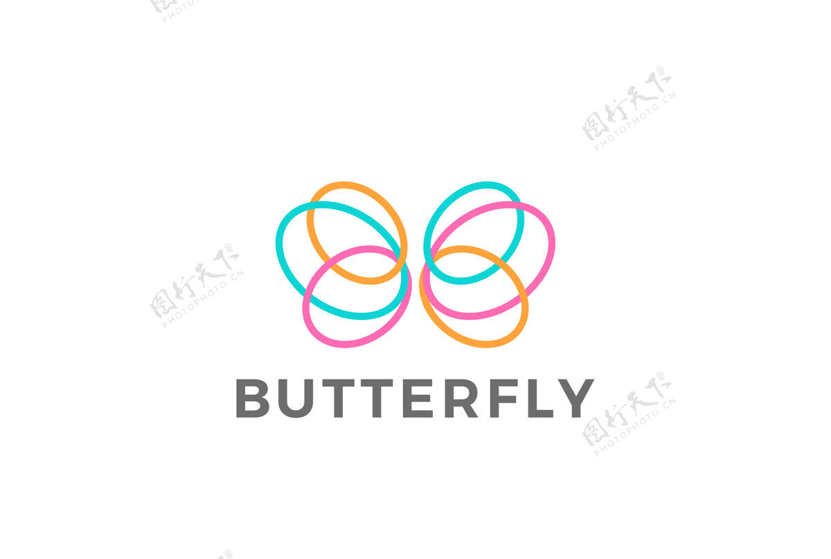 轮廓彩色蝴蝶标志线性风格椭圆自然明亮