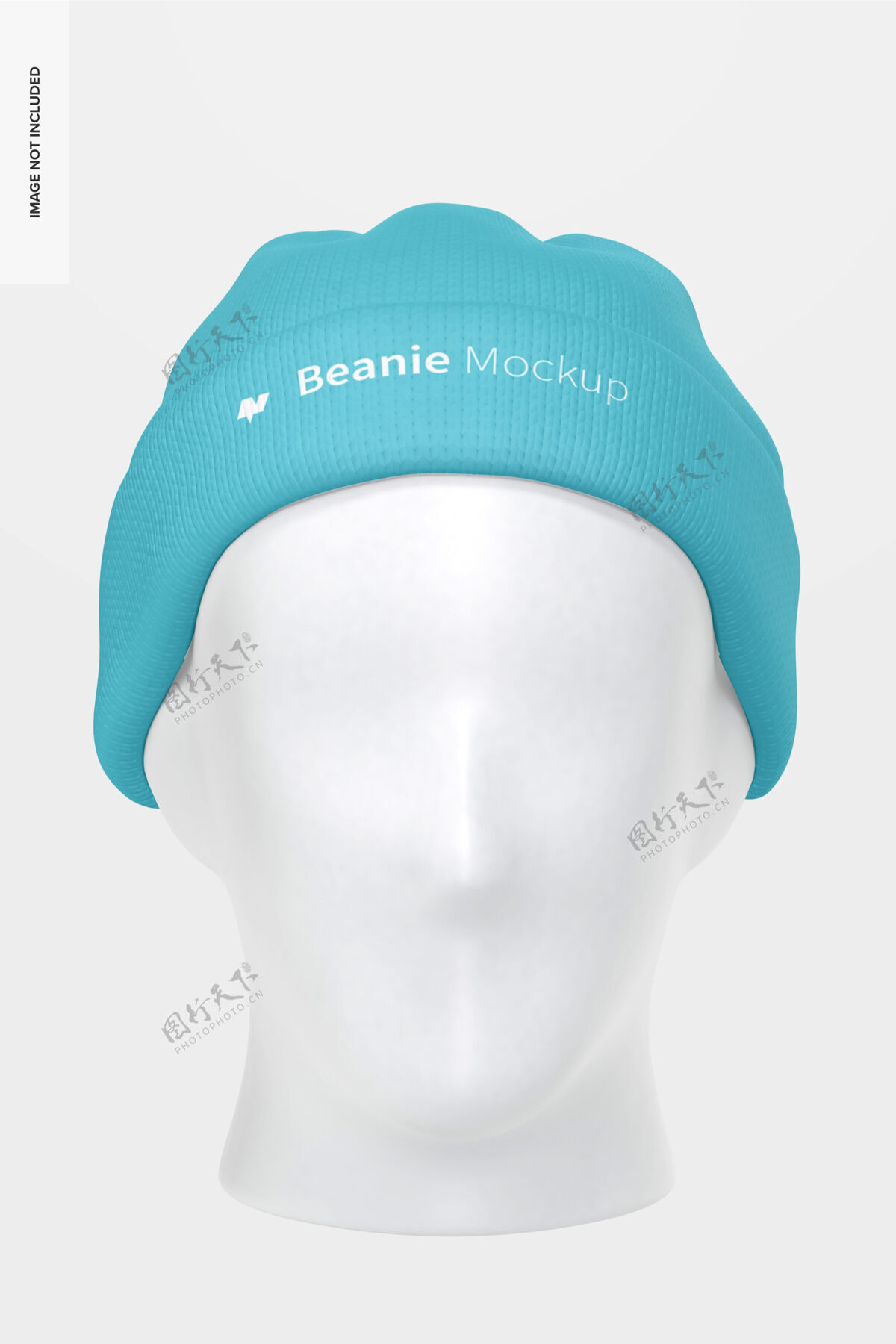 模型带头部模型的Beanie 正视图服装针织帽子