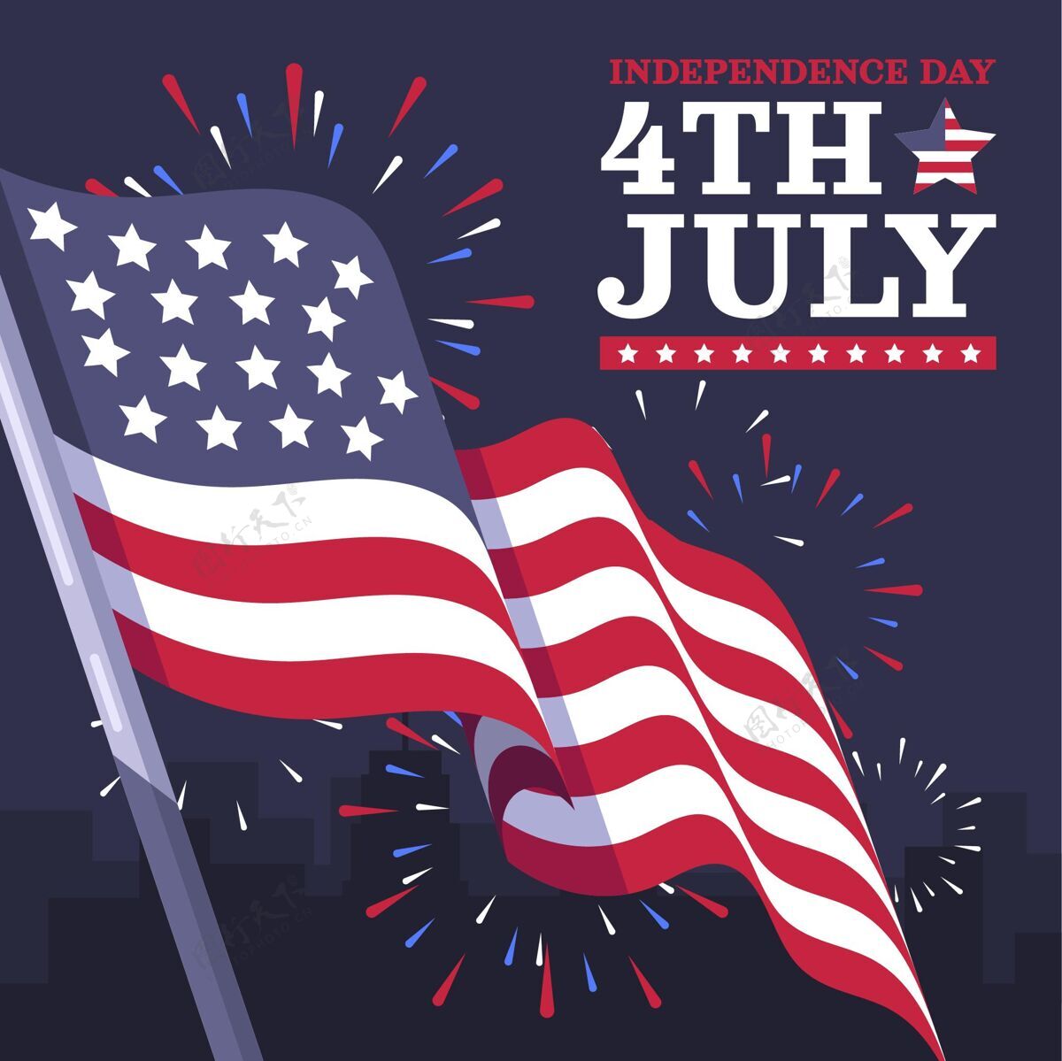 平面设计七月四日-独立日插画独立日爱国美国