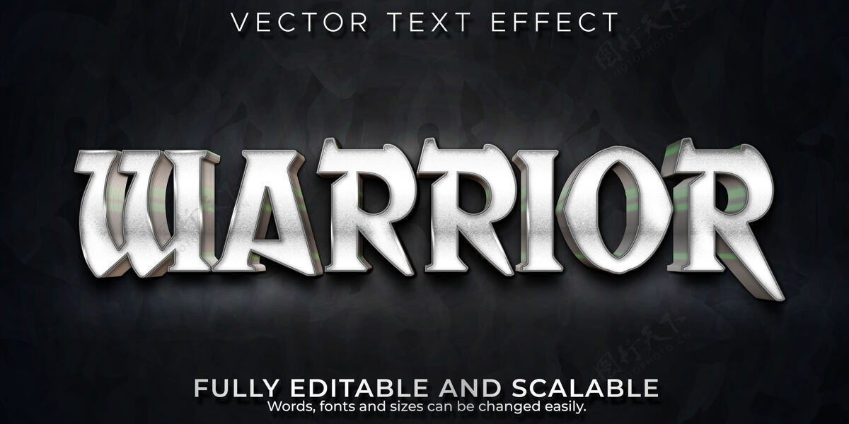 效果勇士可编辑的文字效果 金属和闪亮的文字风格文字类型三维