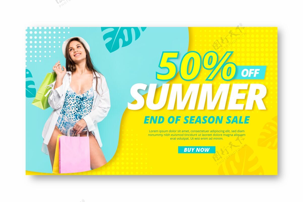 购买现实的夏季销售横幅与照片模板夏季销售现实横幅