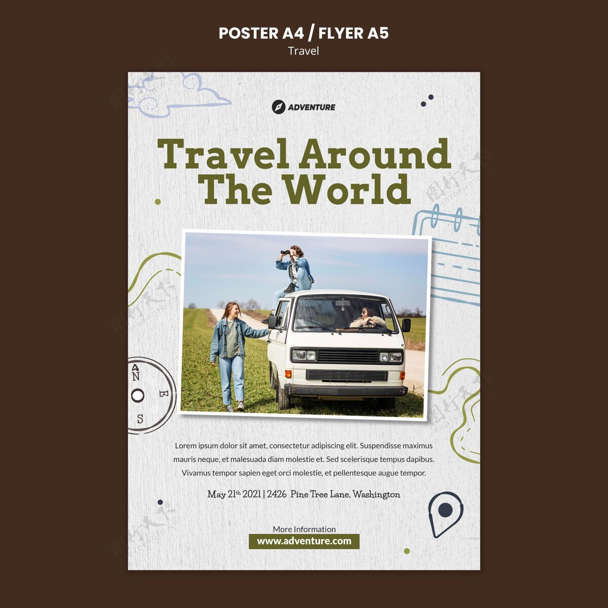度假带照片的旅行打印模板海报旅游者冒险