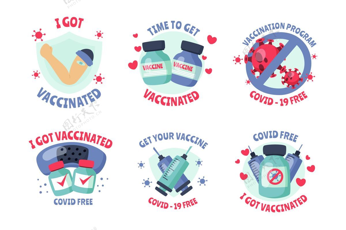 疫苗接种活动手绘疫苗接种运动徽章收集疫苗注射设置疫苗