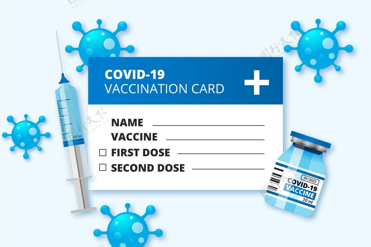 病毒逼真的冠状病毒疫苗接种记录卡模板疾病感染疫苗