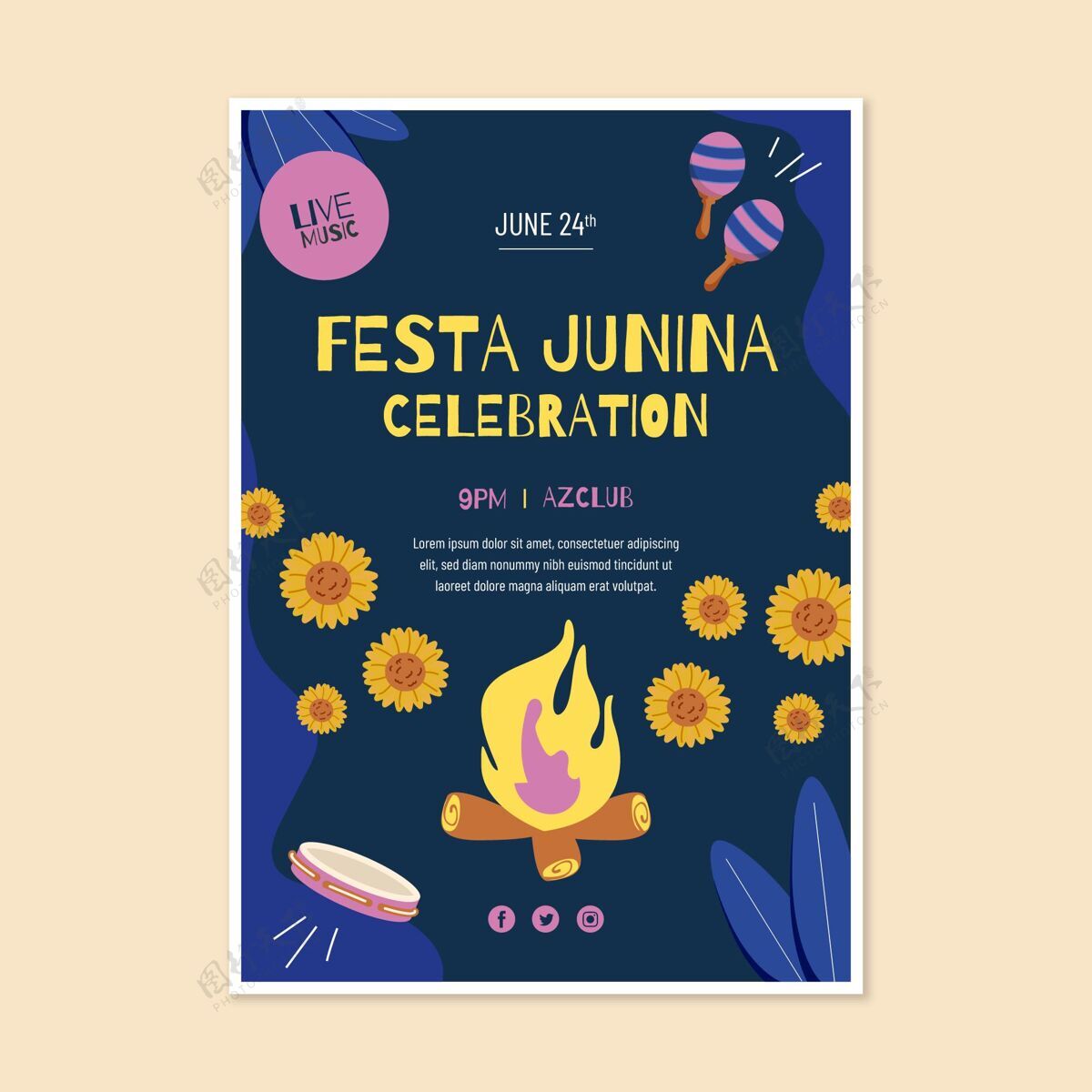 节日手绘festajunina垂直海报模板junina节庆典巴西