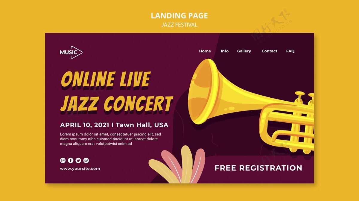 音乐节在线直播爵士音乐节登陆页模板节日音乐家演出