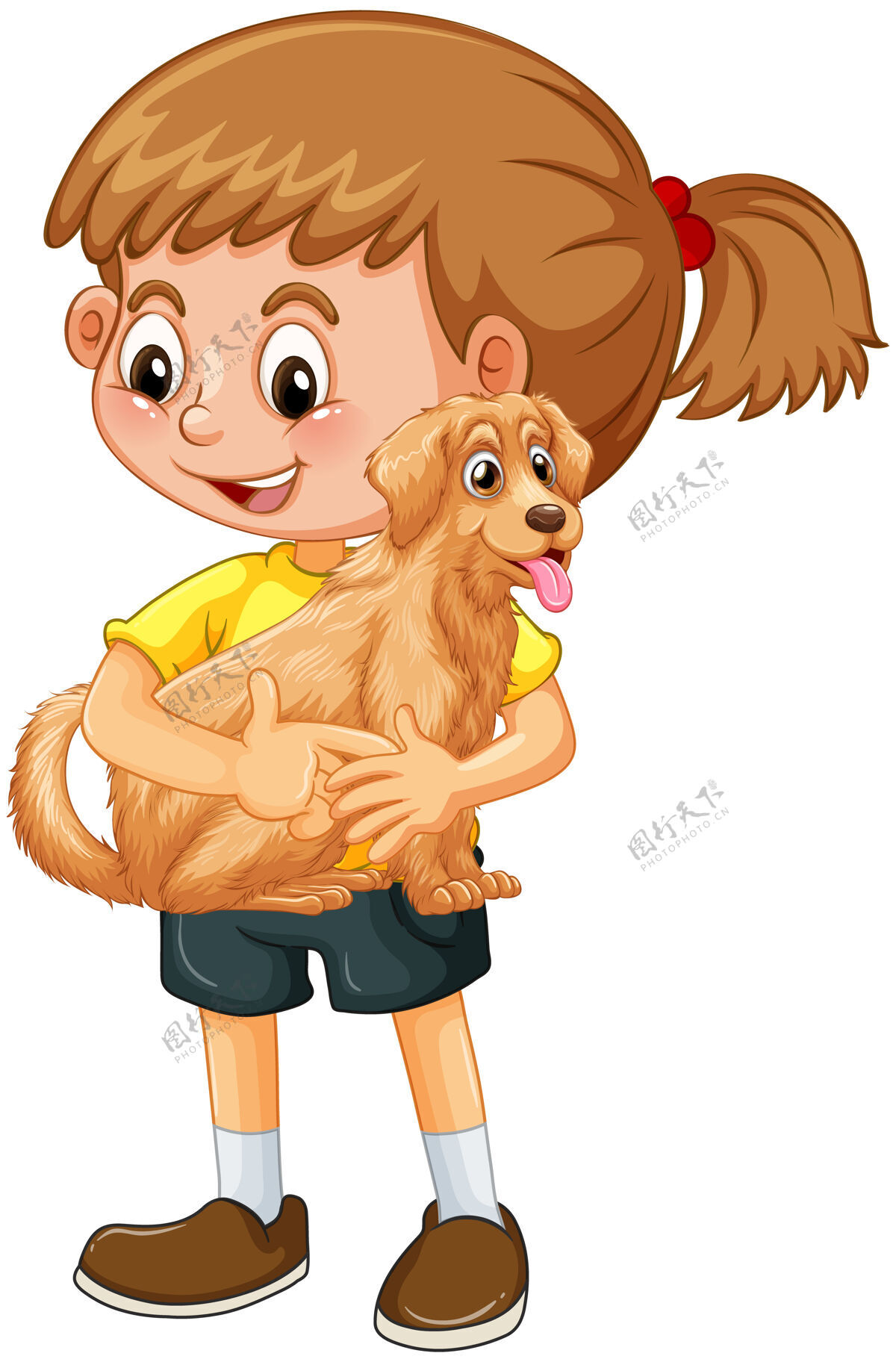 动物快乐女孩卡通人物拥抱一只可爱的狗小幼儿园小