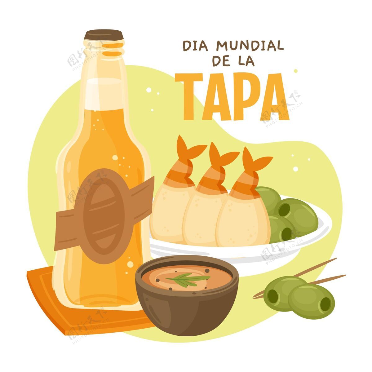 小吃手绘的diamundialdelatapa插图西班牙菜庆典手绘