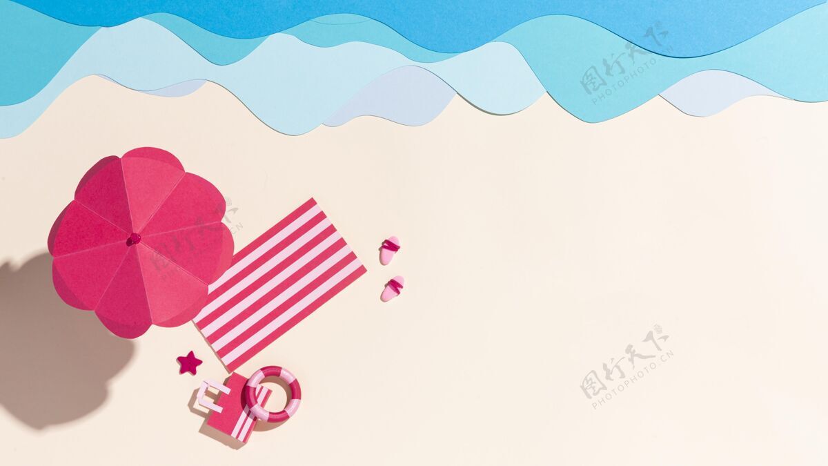 沙滩伞把夏天的伞平放在毛巾旁边海滩海星3d模型
