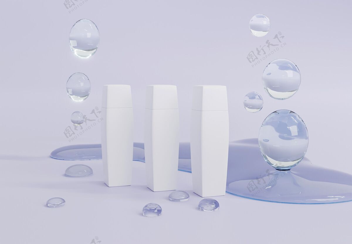 项目泡泡和化妆品容器布置品牌泡沫模型