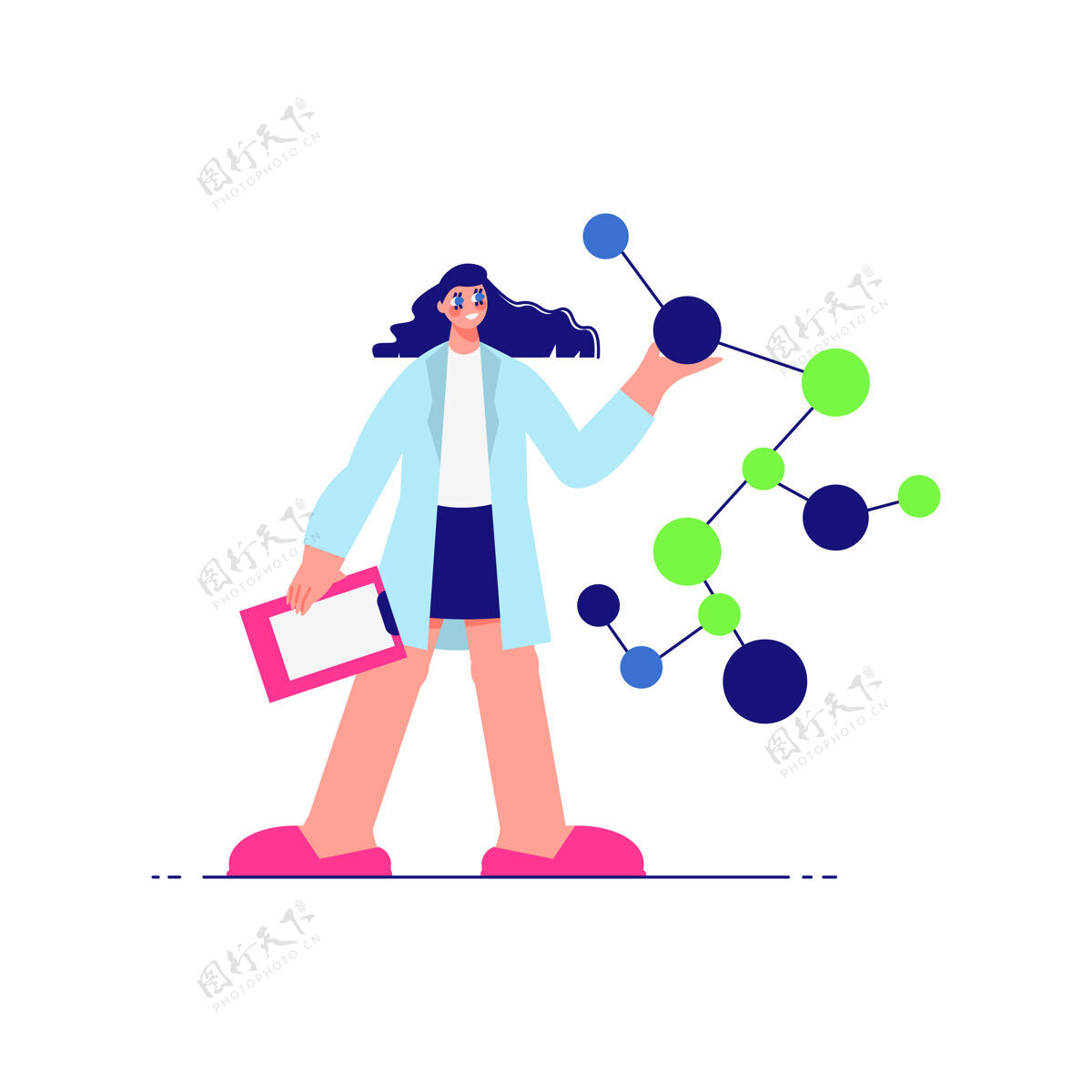 剪贴画科学实验室组成具有女性特征的分子科学家研究技术生物化学