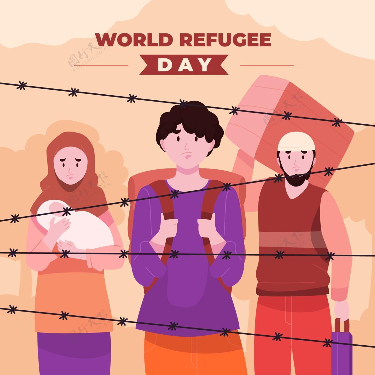 平面设计平面世界难民日插画全球国际冲突
