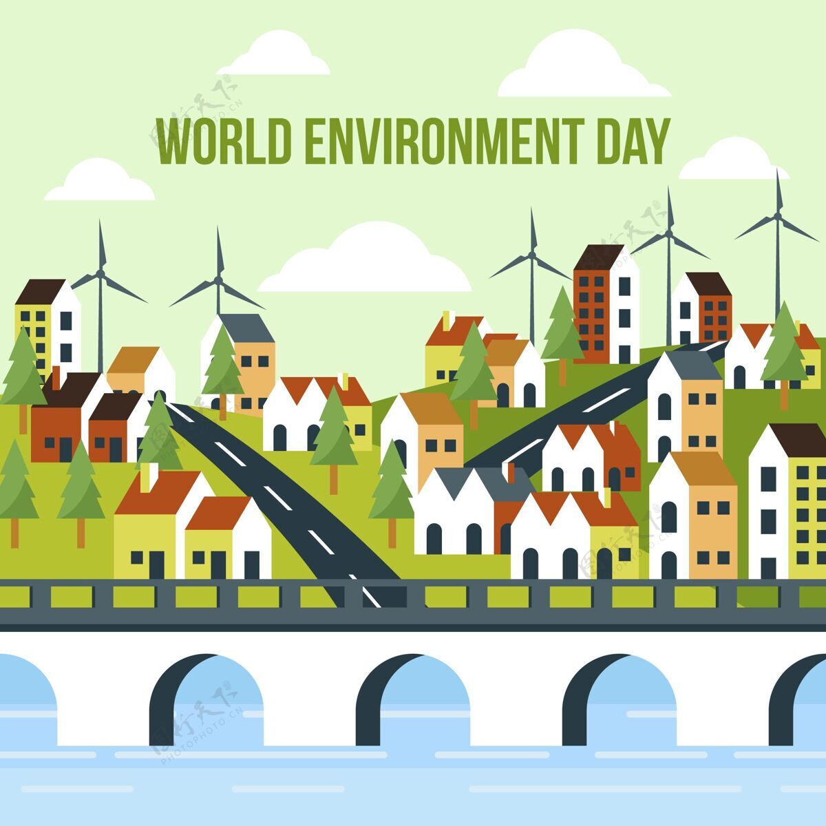 国际平面世界环境日插画拯救地球公寓全球