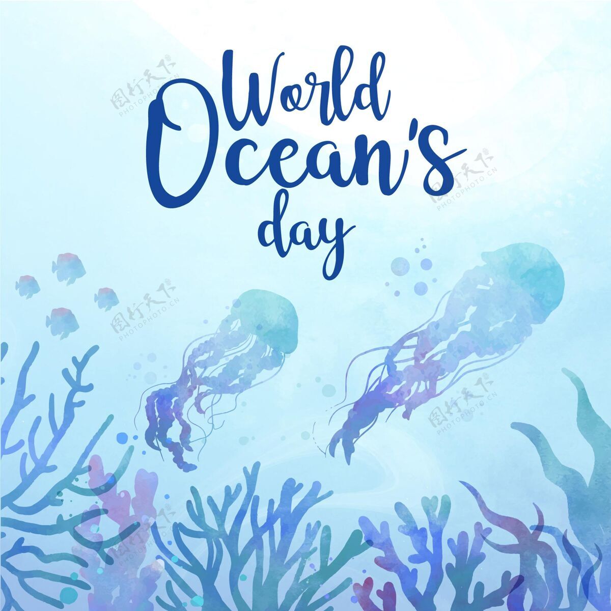 水彩画手绘水彩画世界海洋日插画活动生态系统地球