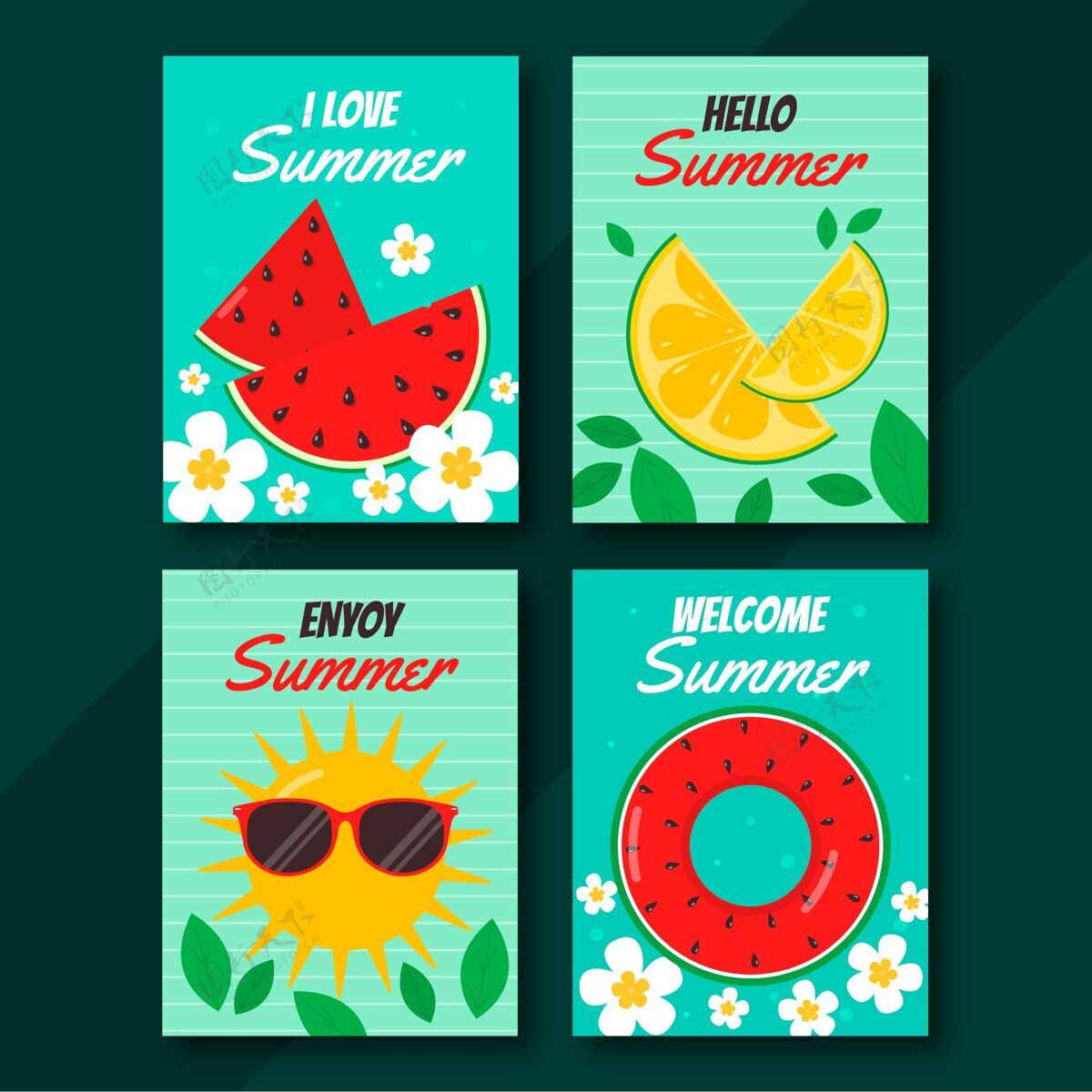 夏季卡片扁平夏季卡片收集收藏卡片模板夏季