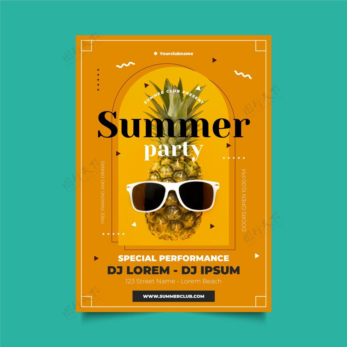 派对海报平面夏季聚会垂直海报模板与照片平面设计季节平面