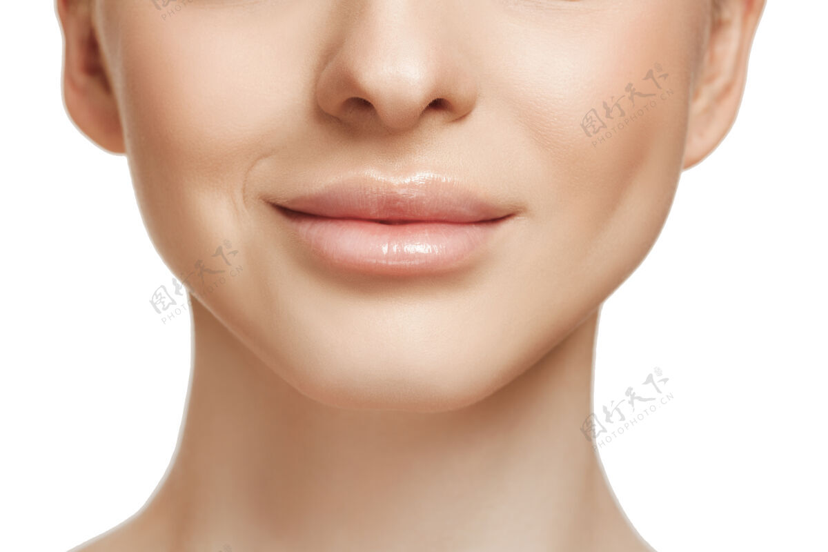 头部美丽的女性脸庞洁白的脸上完美洁净的皮肤纯洁皮肤完美