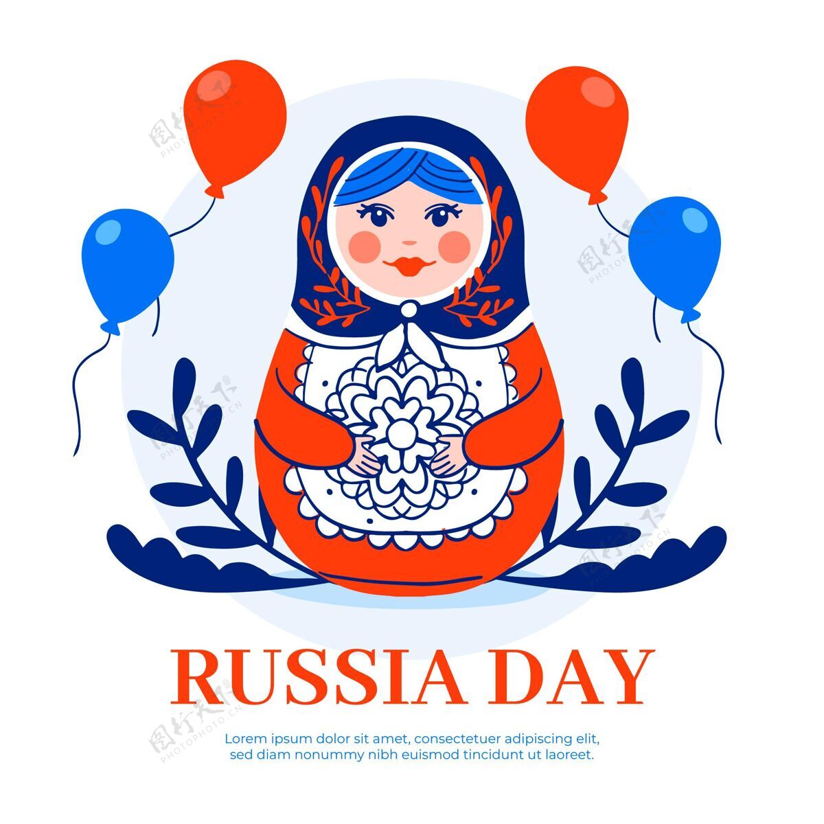 俄罗斯国旗手绘俄罗斯日插图国旗主权手绘