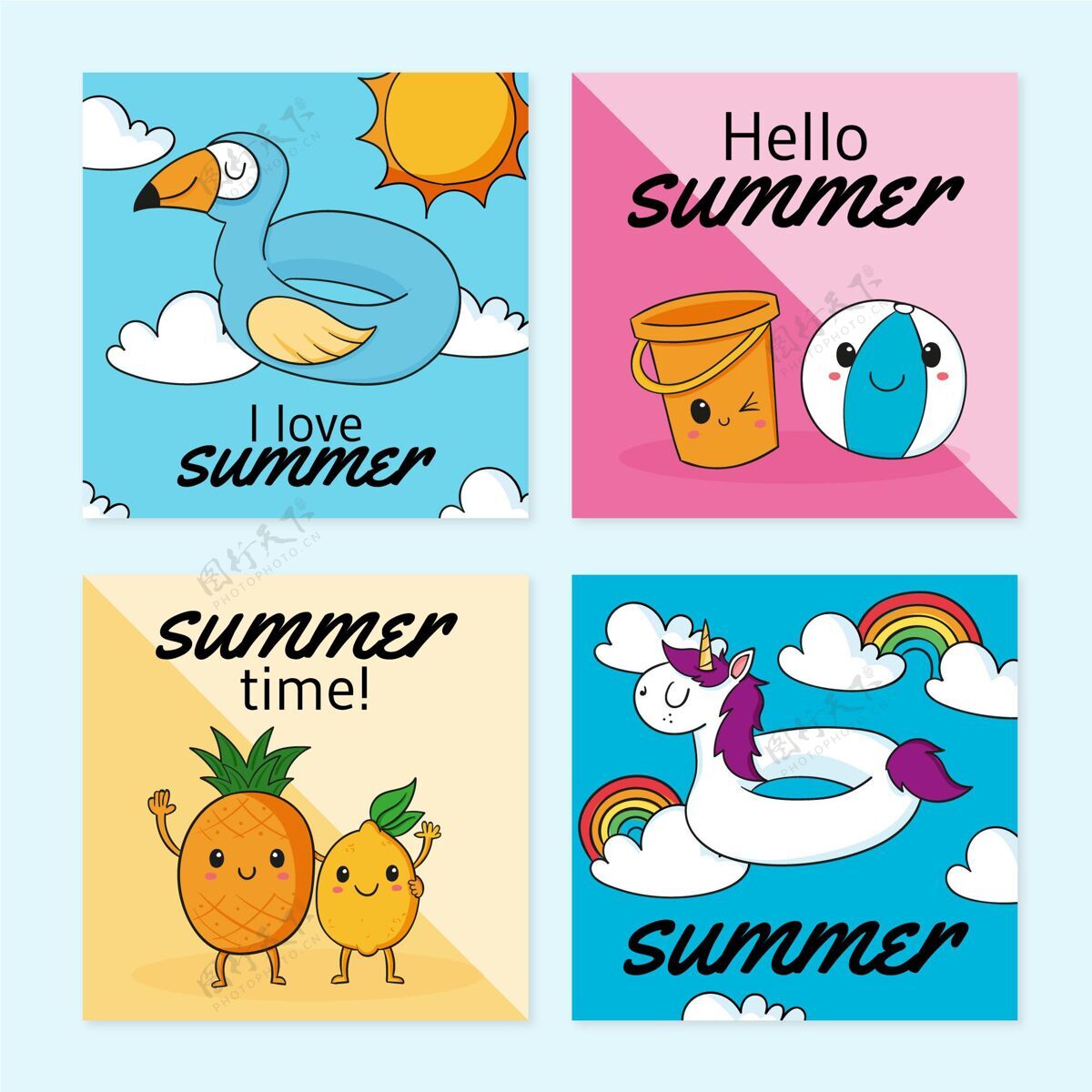 卡片模板手绘夏季卡片系列季节夏季卡片集合