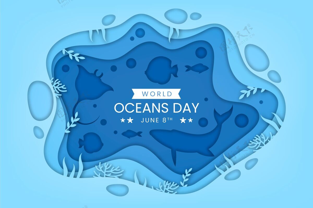 国际世界海洋日纸制插图全球生态系统活动
