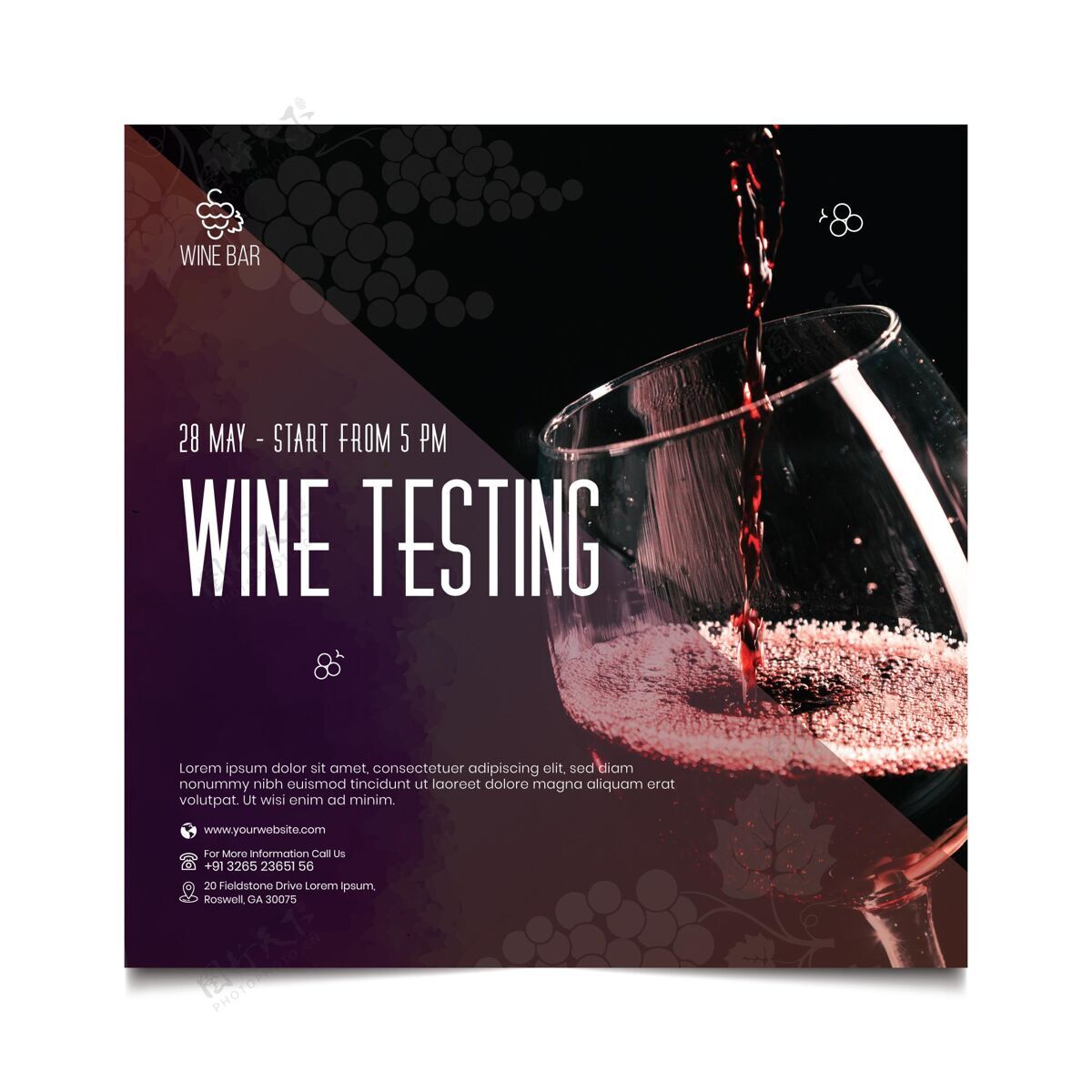 美味葡萄酒测试方形传单模板味道文化品种