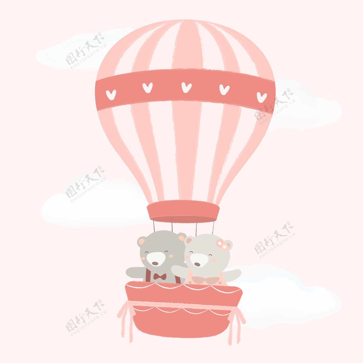庆典熊夫妇在一个气球与心图案浅色天空气球游戏