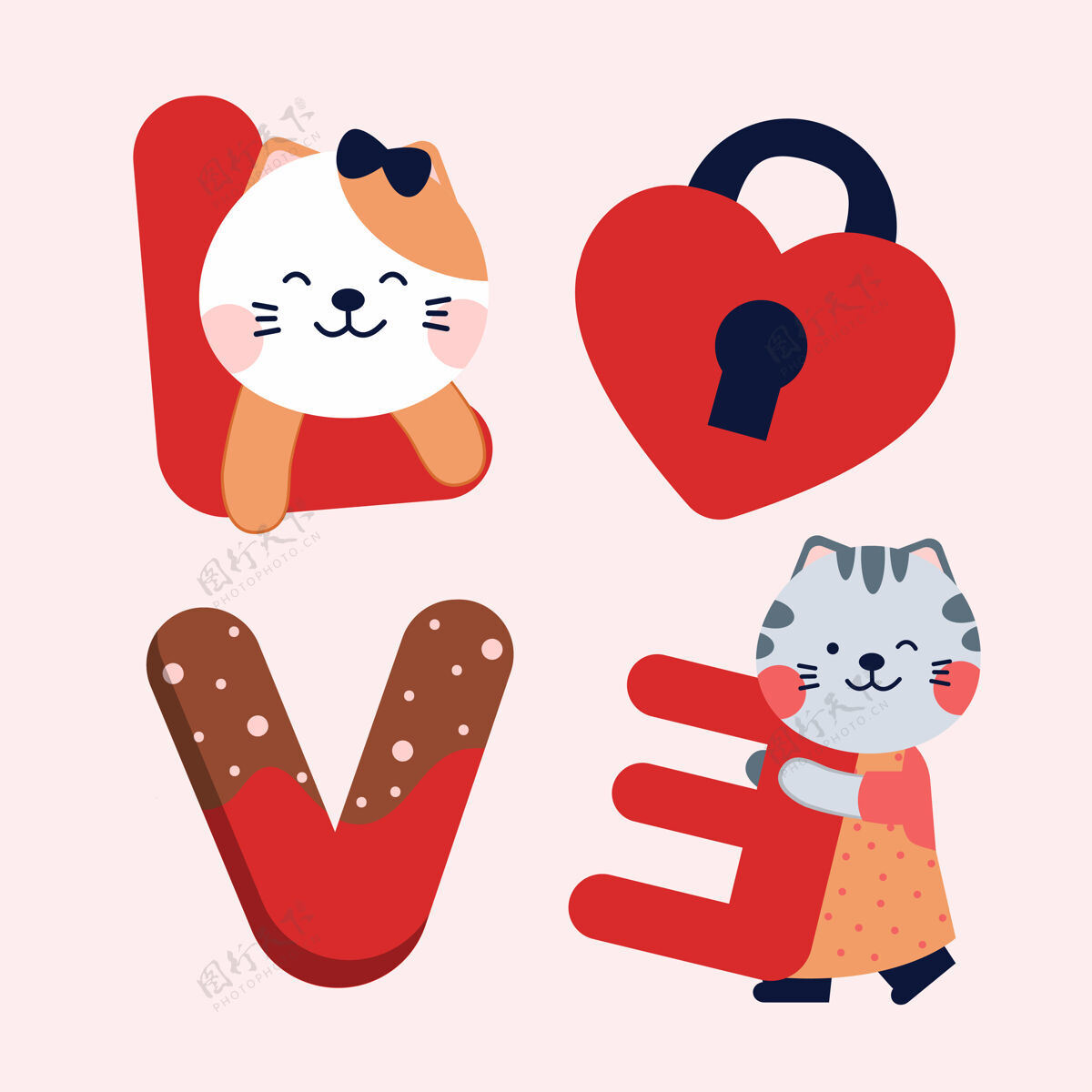 浪漫猫与文字的爱 情人节的概念猫可爱爱