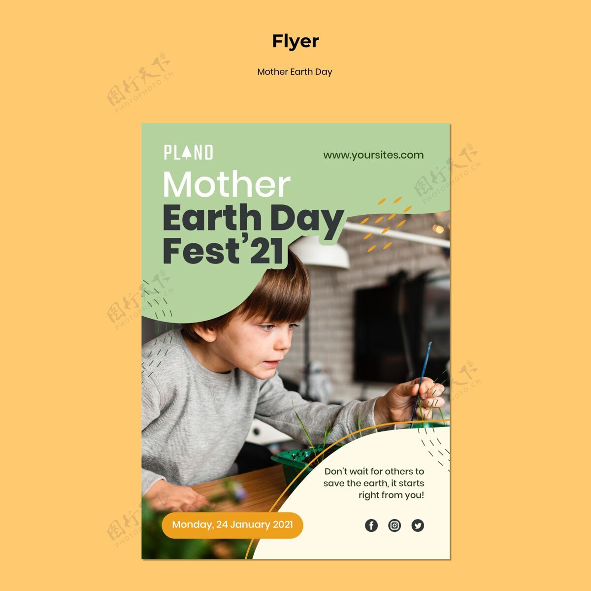 地球地球母亲日传单模板与照片生态印刷模板地球母亲