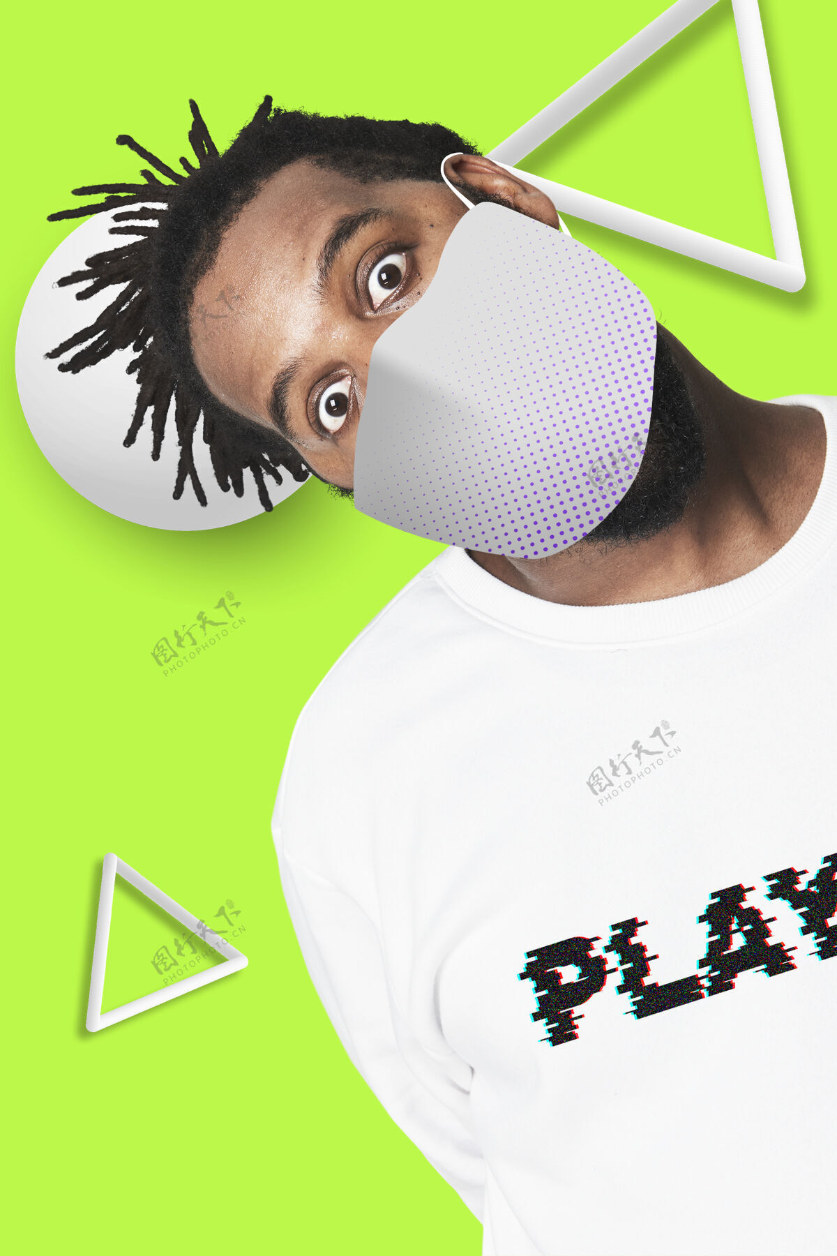 几何非洲裔美国男子戴口罩 防病毒人面罩游戏