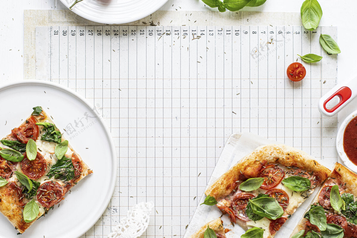 食物新鲜的自制披萨食谱新鲜罗勒美食复制空间