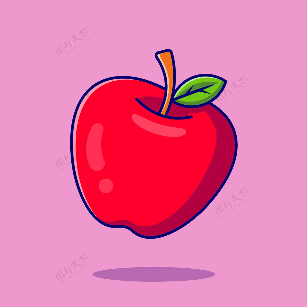 素食者苹果水果卡通图标插图食品水果图标概念隔离平面卡通风格膳食苹果素食者