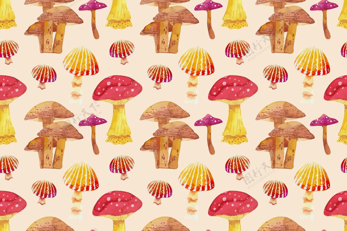 水彩图案手绘？蘑菇图案蘑菇背景水彩墙纸