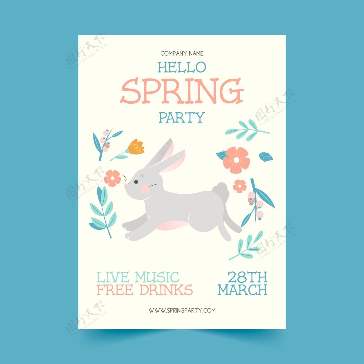 聚会手绘春季派对传单模板现场音乐兔子传单