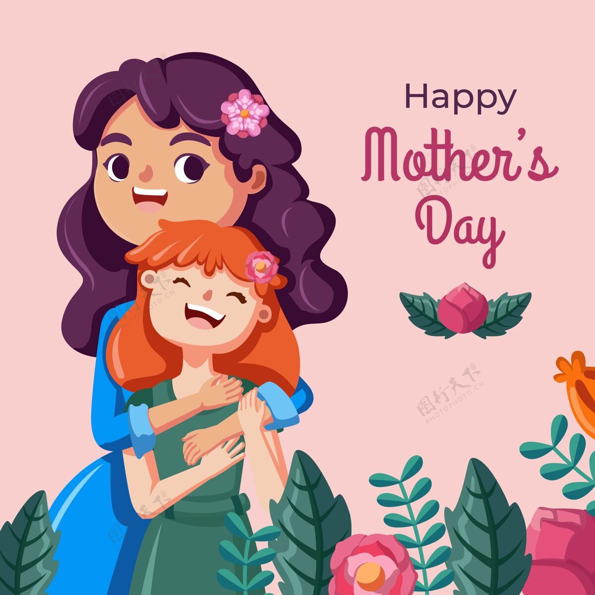 妈妈卡通母亲节插画庆祝活动母亲节女人
