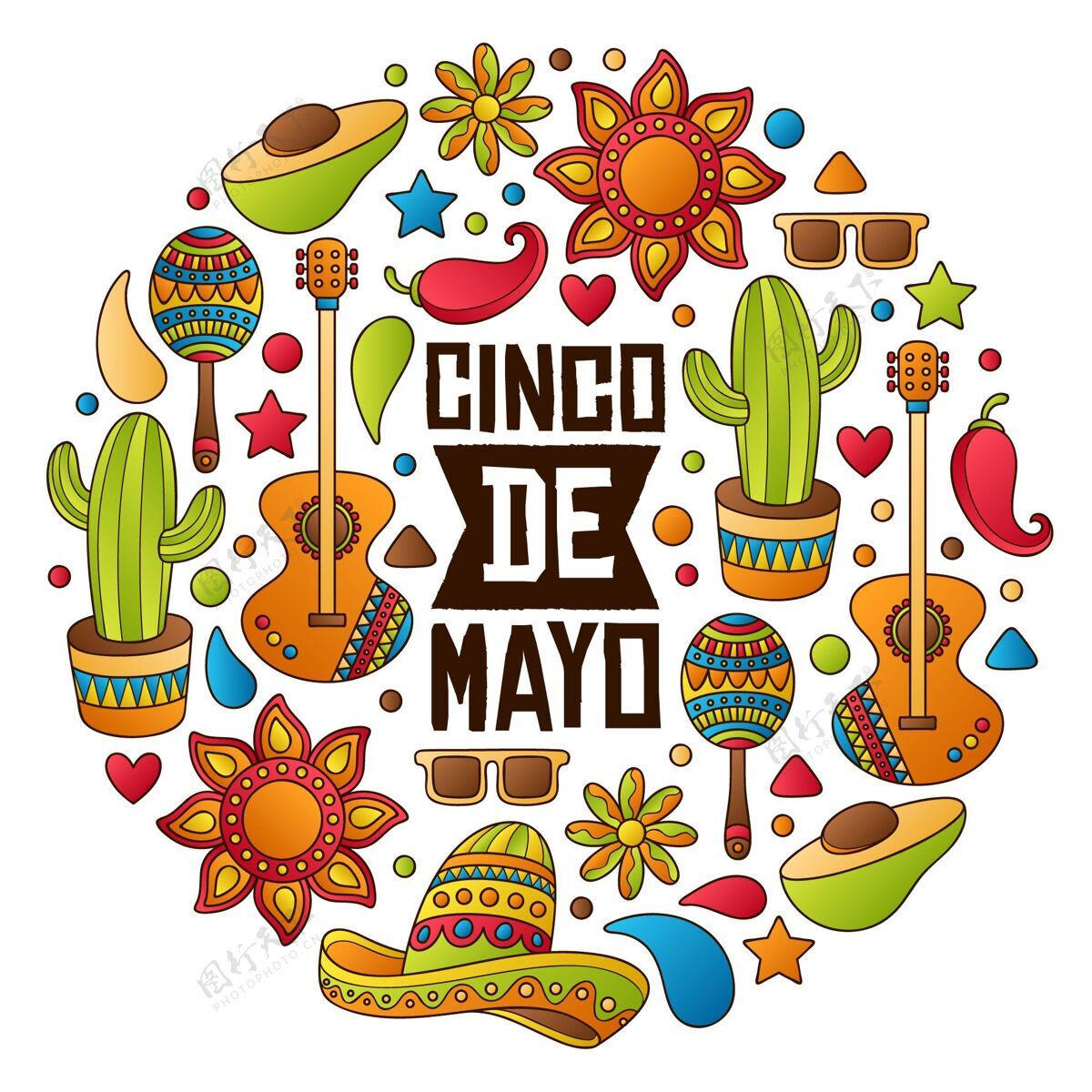 手绘手绘cincodemayo插图墨西哥节日纪念
