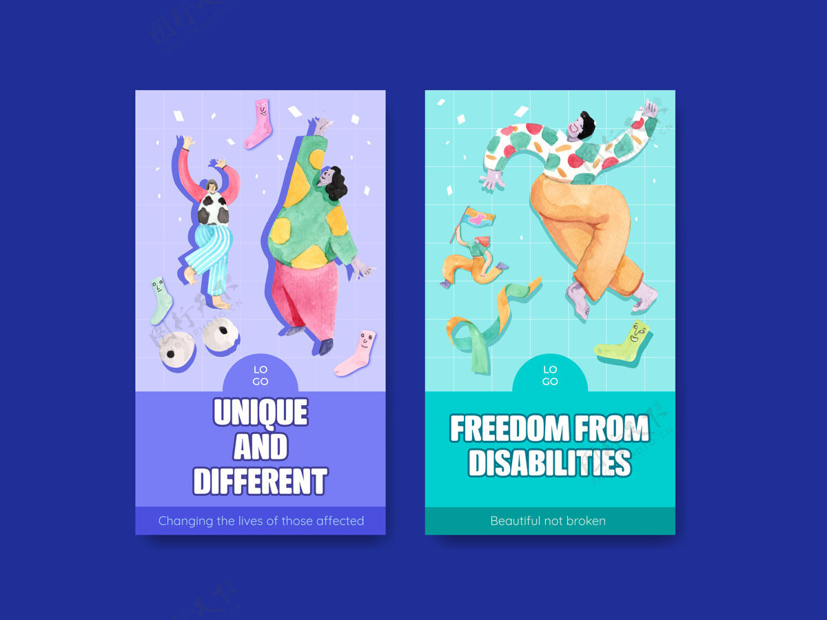 性格Instagram故事模板 采用世界唐氏综合症日概念 水彩风格护理支持残疾