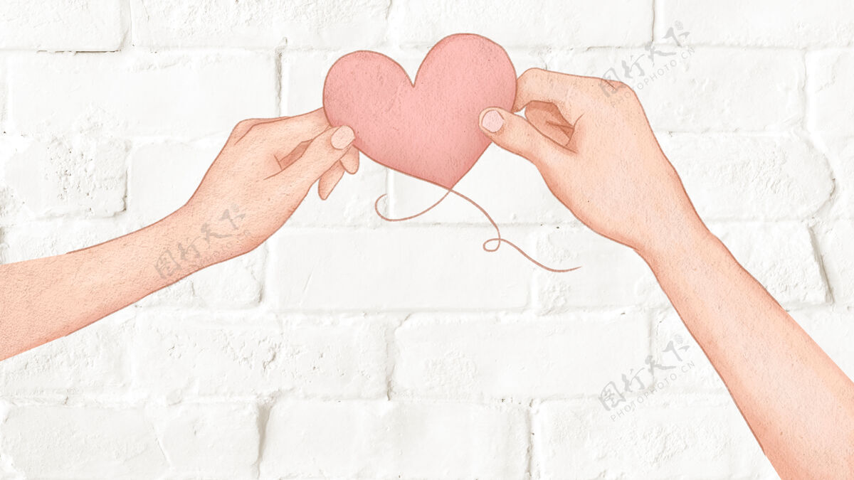 手势情侣捧着心形气球为情人节插画符号可爱五颜六色