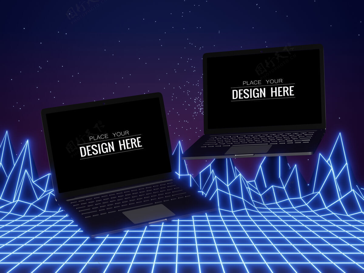 电脑现代背景下的黑屏笔记本电脑模型未来派屏幕商务