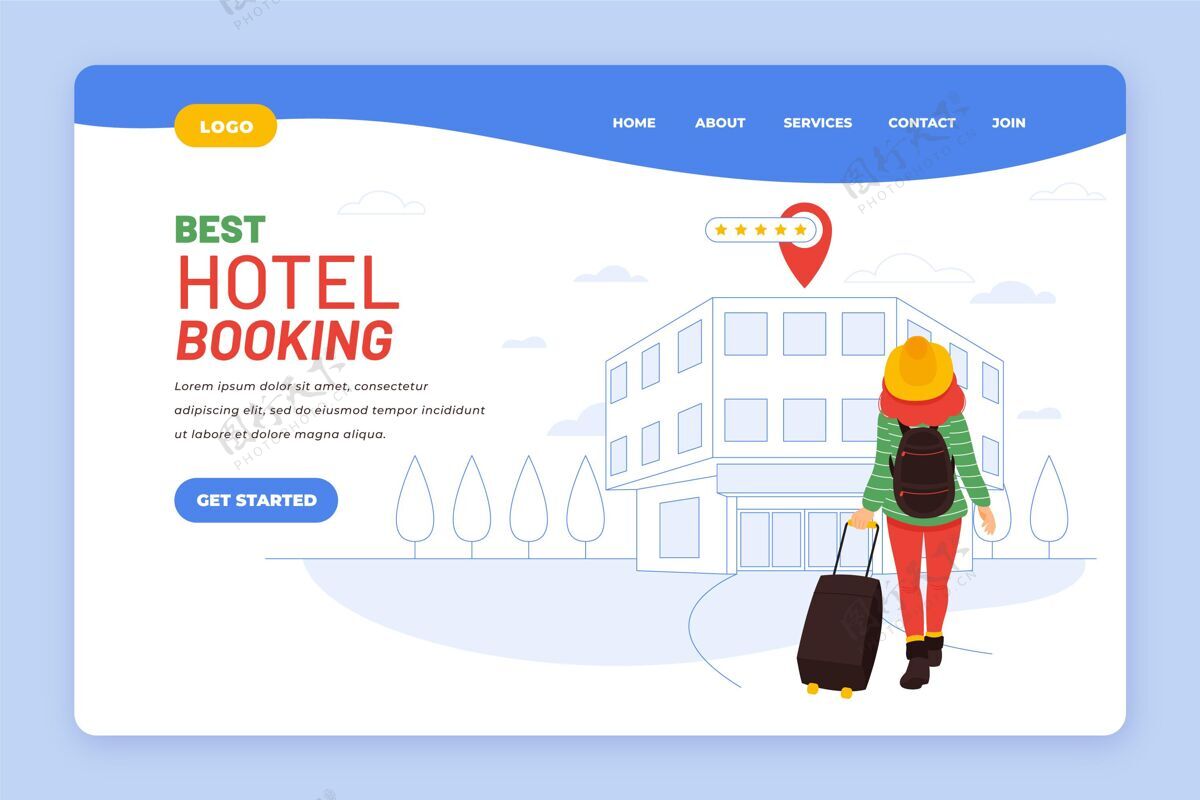 预订平面酒店登录页与插图模板度假村旅游旅游