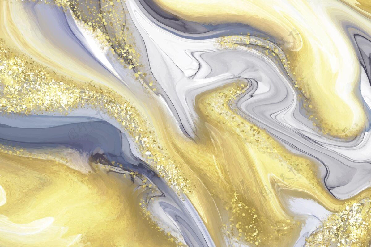 大理石现实的液体大理石背景与黄金真实背景真实金色
