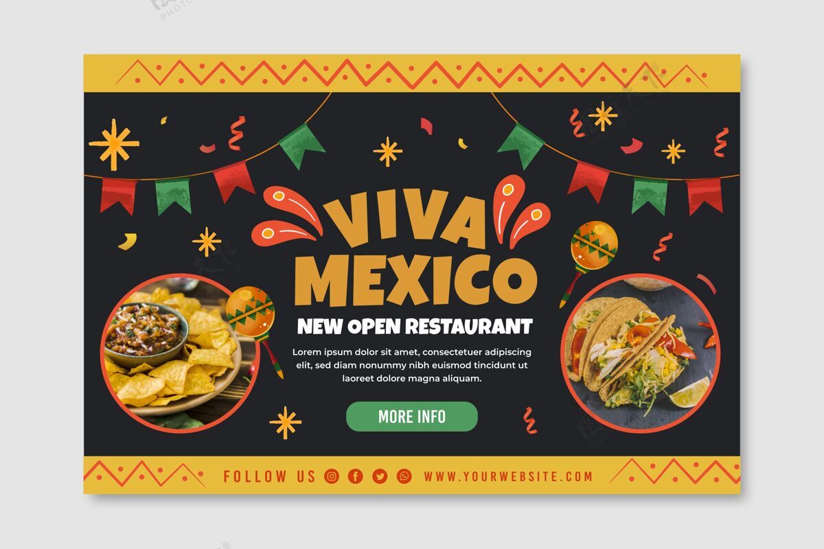 水平墨西哥食品横幅模板与照片美味墨西哥餐厅美味