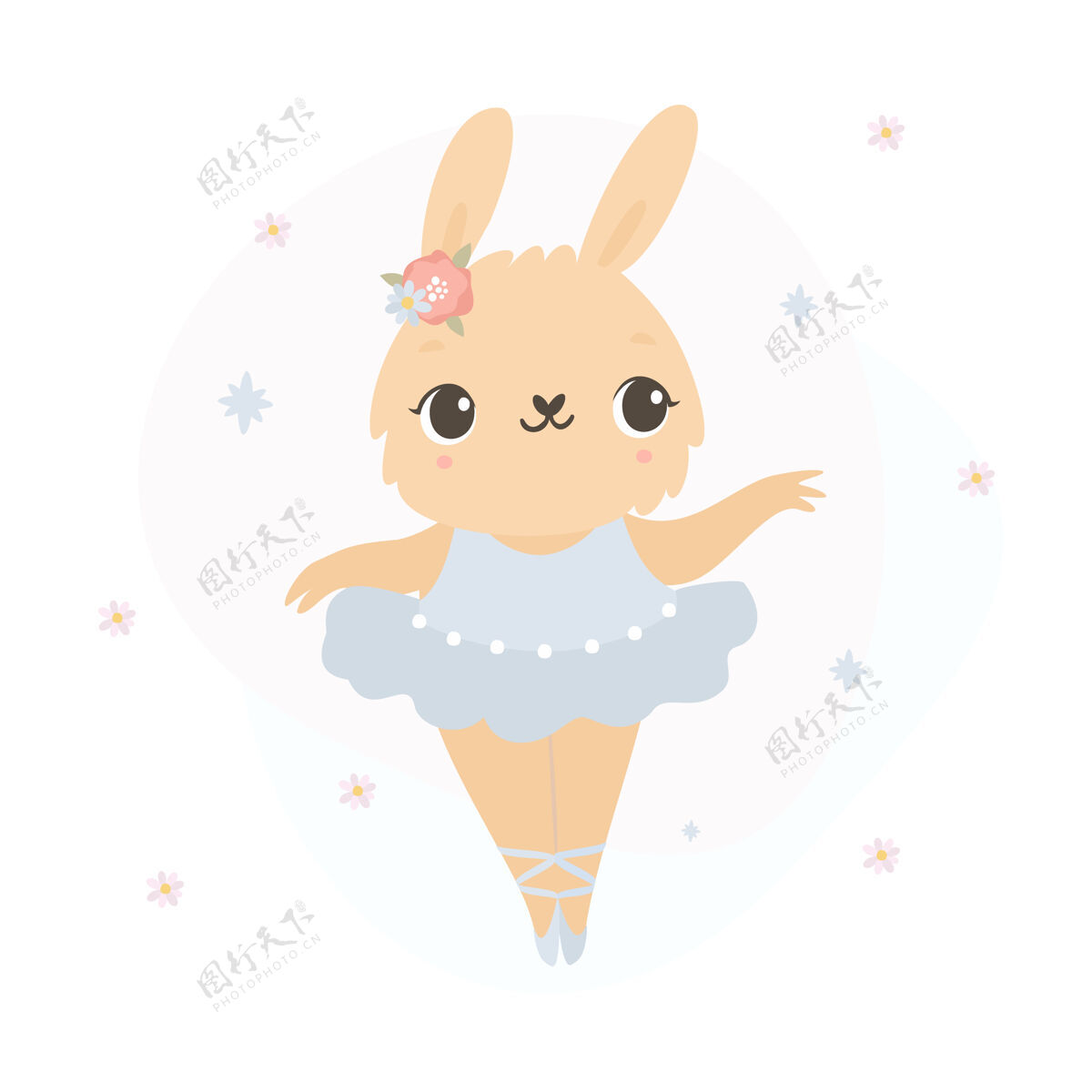 舞蹈穿白色衣服的小兔子芭蕾舞演员粉彩兔子温柔