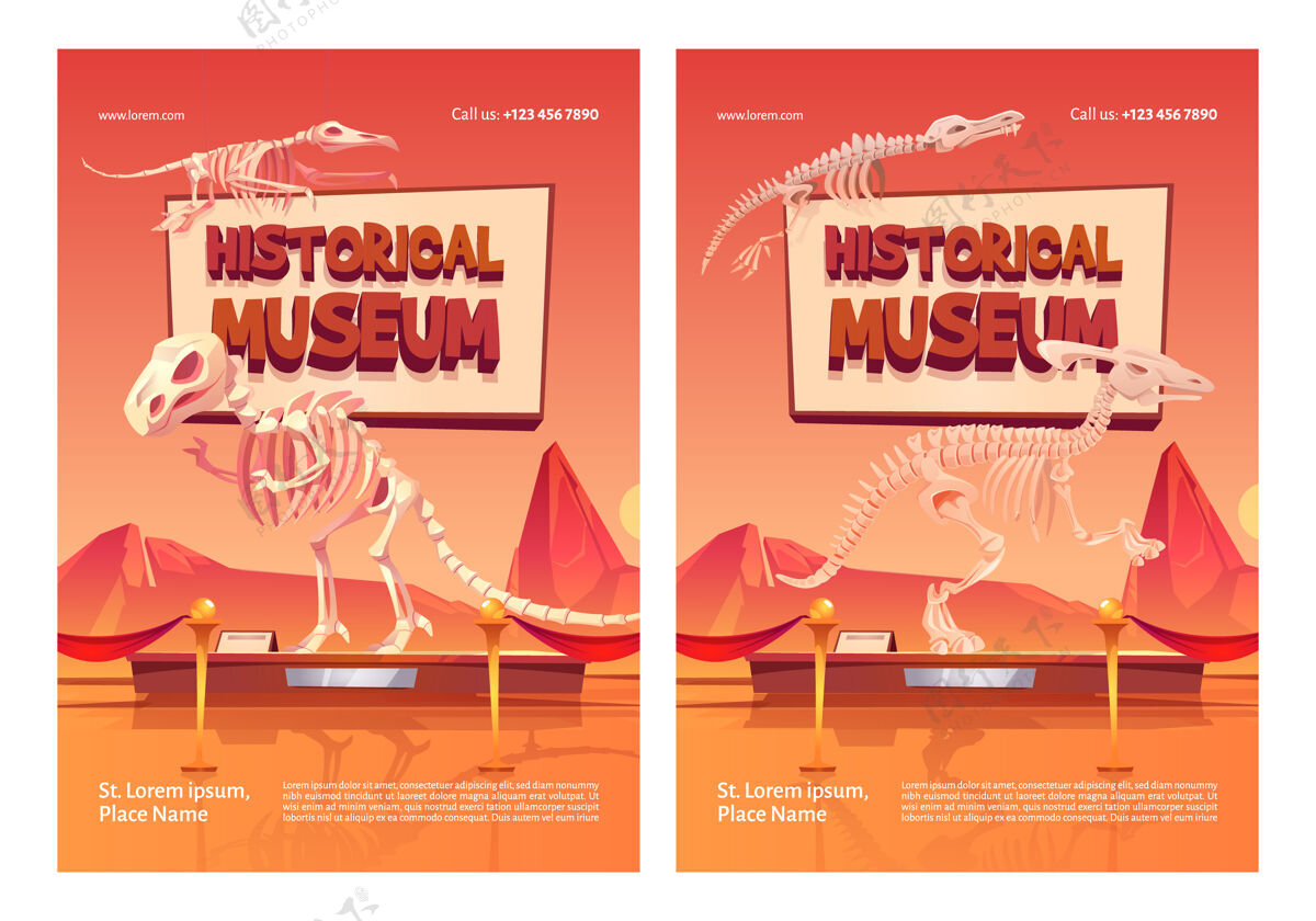 恐龙历史博物馆海报与恐龙骨架的立场恐龙展览内部