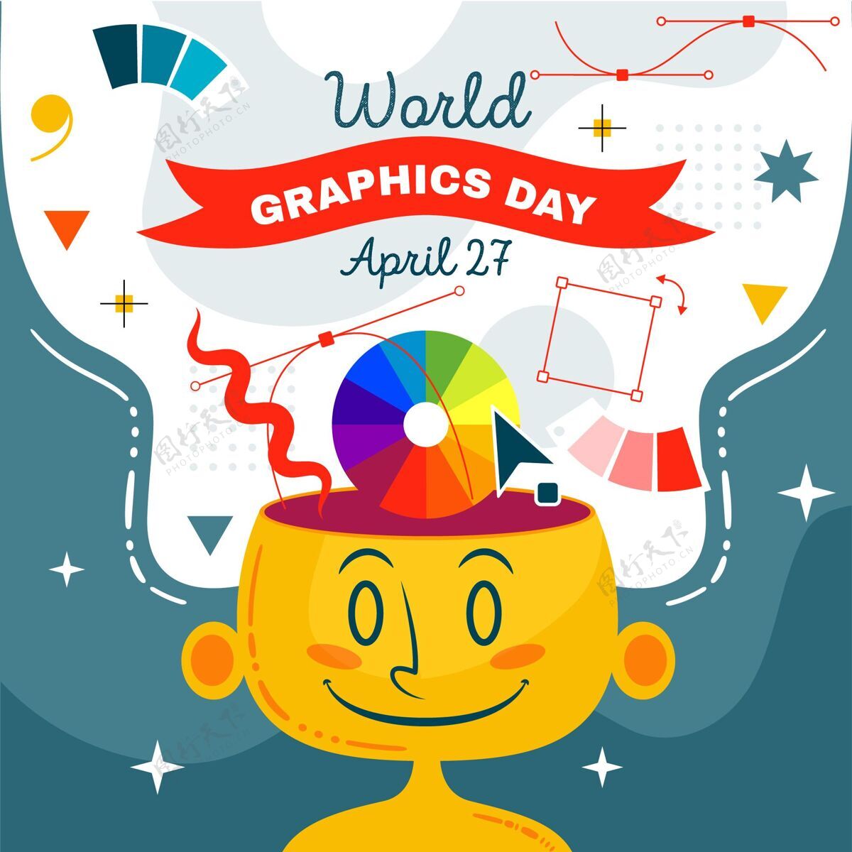 平面设计师手绘世界图形日插画图形形状设计庆典