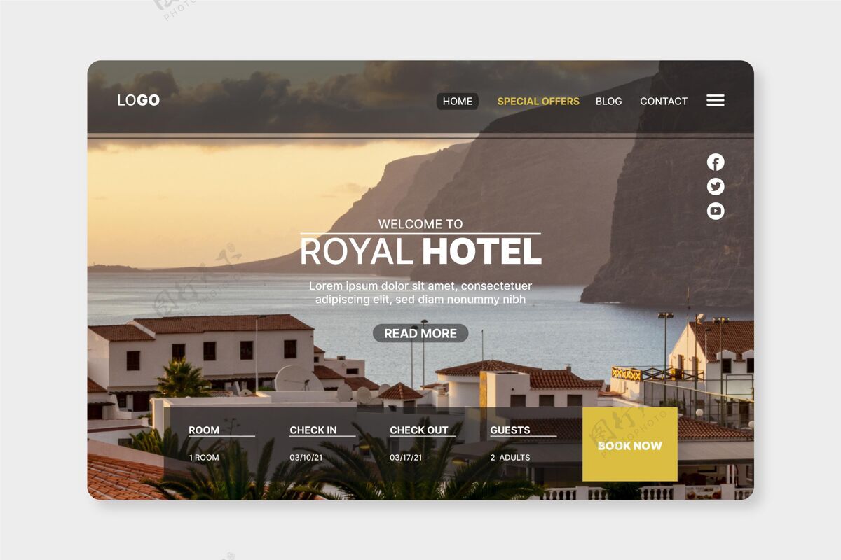 旅游现代酒店登录页模板与照片室内预订旅游