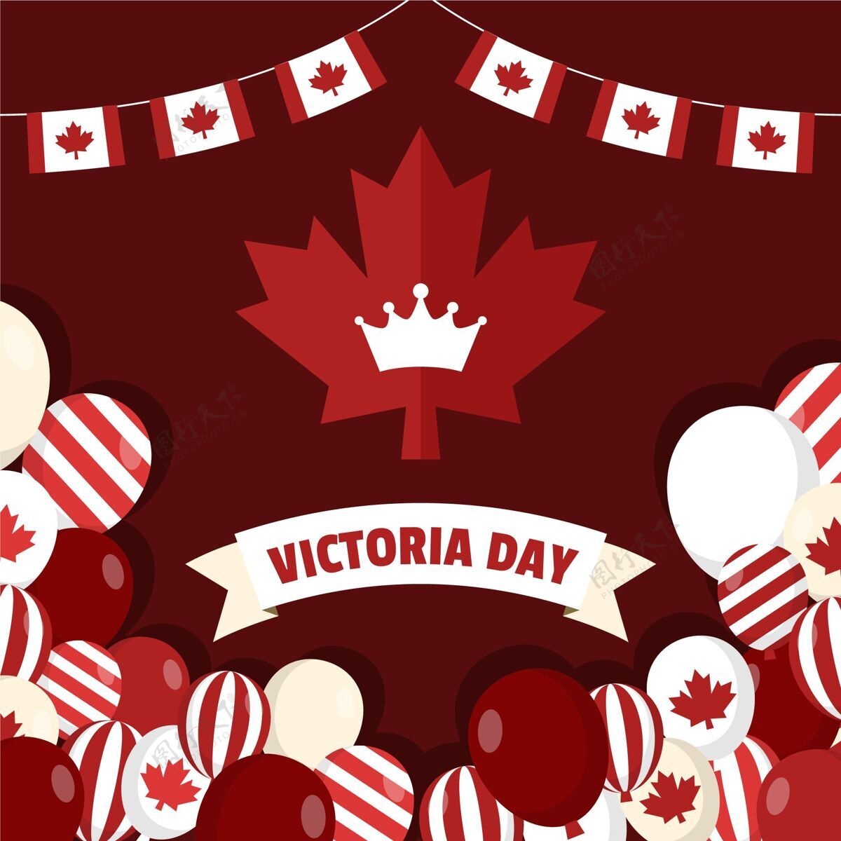 加拿大国旗加拿大维多利亚日平面插图加拿大枫叶节日