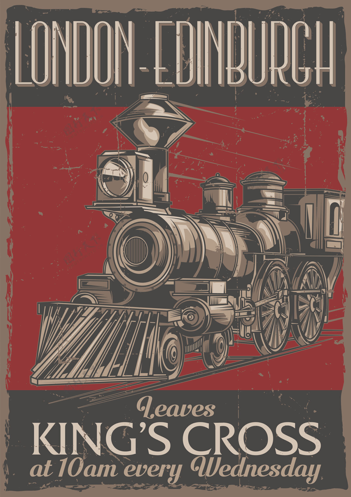 四十海报标签设计与经典列车插图通勤图形机车