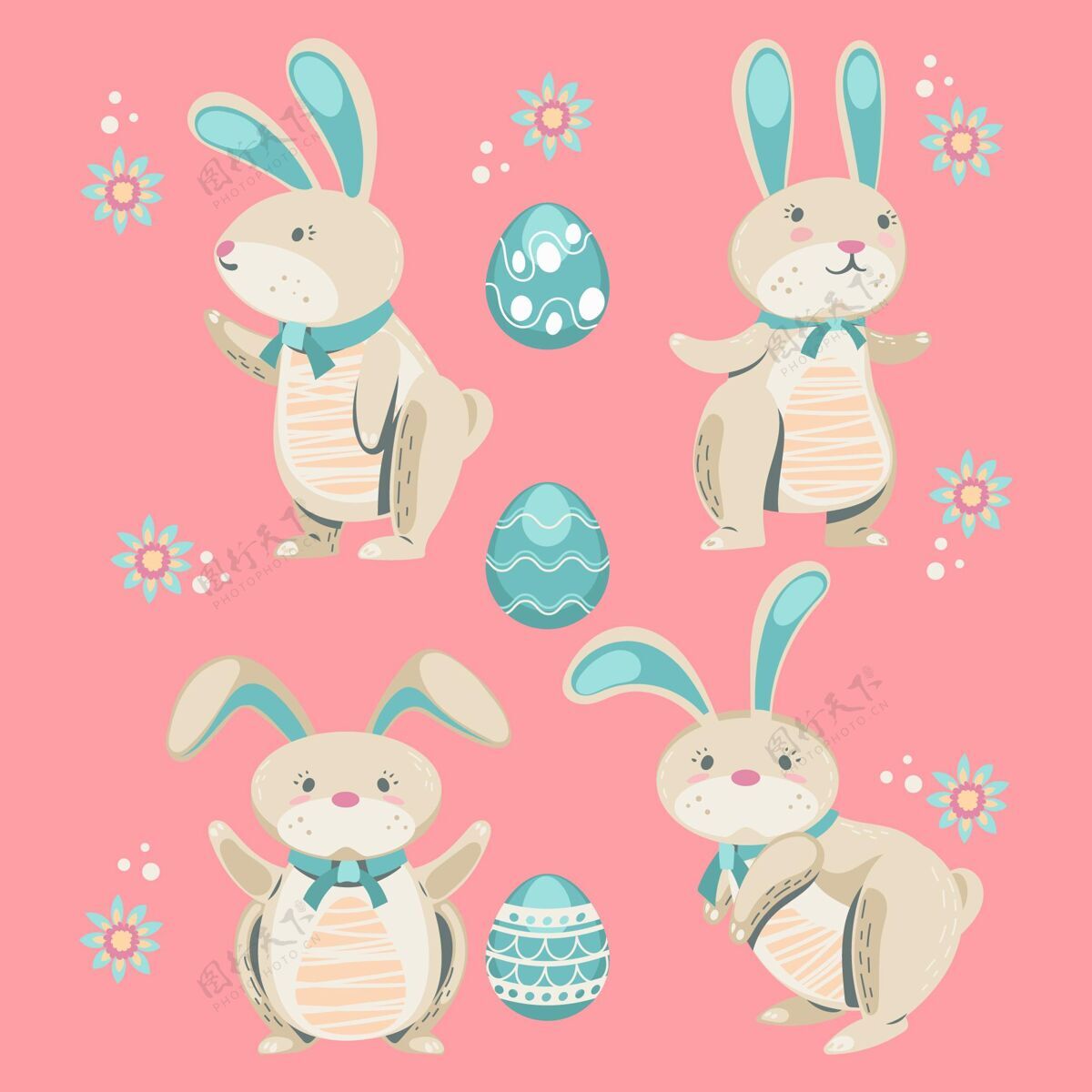 设置手绘复活节兔子系列分类手绘帕夏