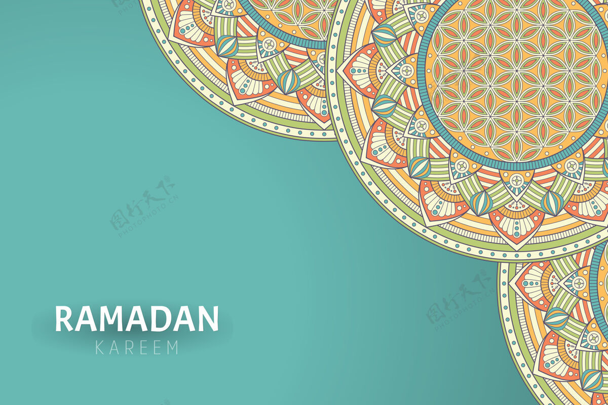 东方Ramadamkareem背景和曼荼罗装饰框架阿拉伯语锦缎